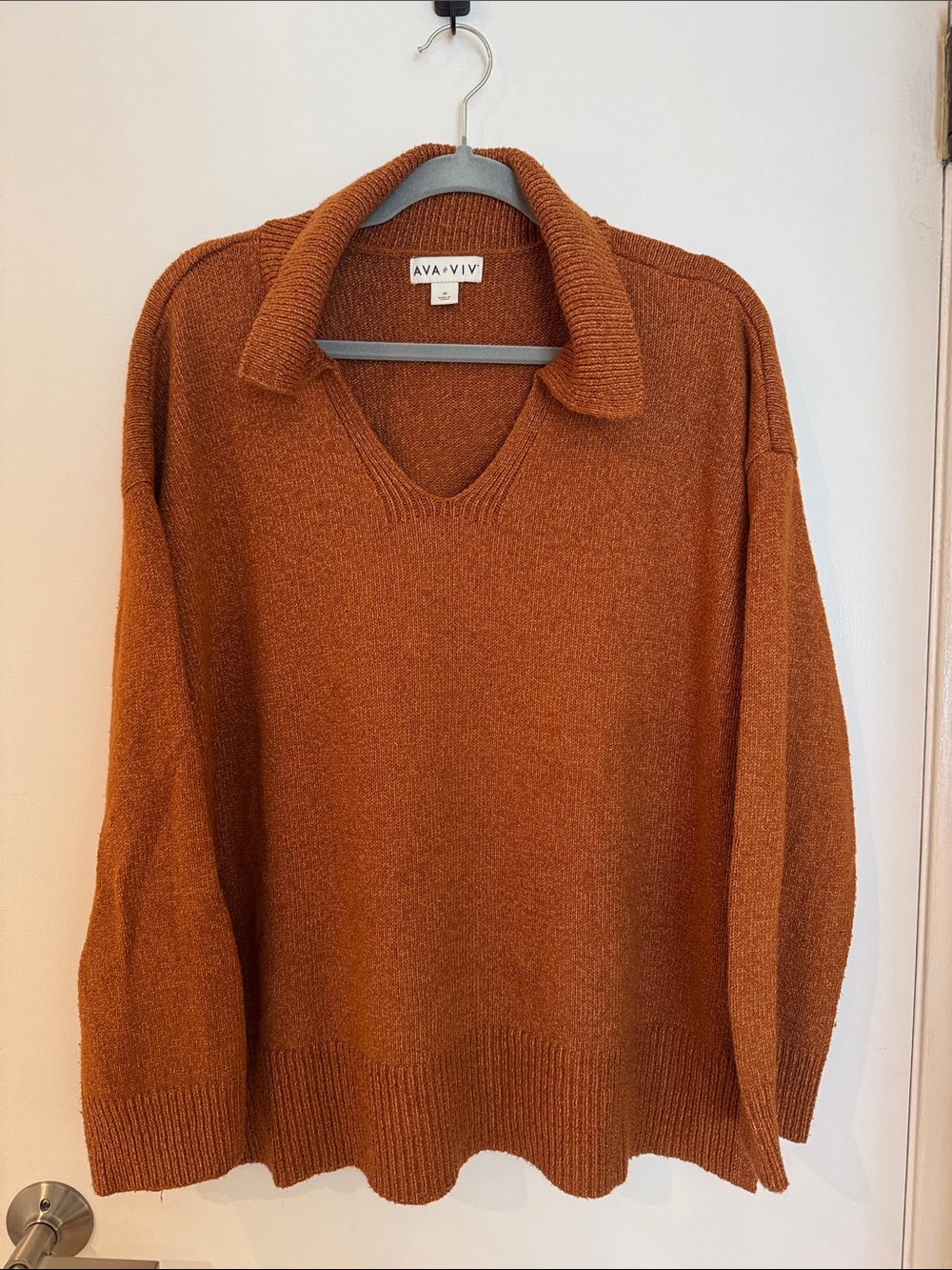 Ava & Viv Burnt Orange Collared V-Neck Sweater